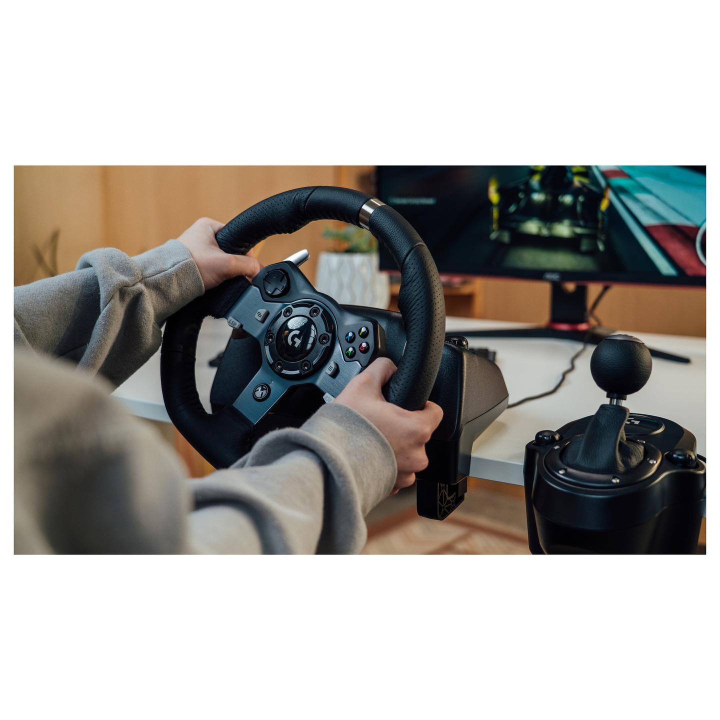 Timon dhe Pedale Logitech G920 Driving Force, Xbox One, Xbox Series X|S, PC, USB, 900° Rrotullim, Force Feedback me 2 Motorë – Zezë - 9