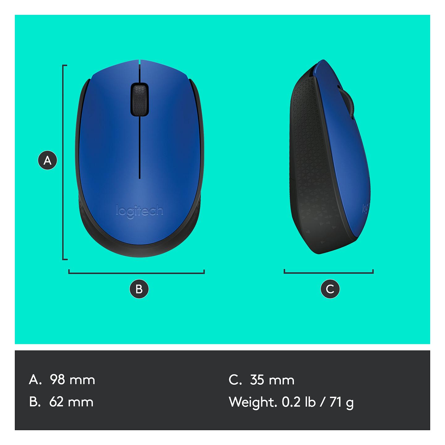 Maus pa kabllo Logitech M171 / Wireless 2.4GHz / Optik / 1000 DPI / 3 Butona / Nano USB Receiver - Blu/Zezë - 12