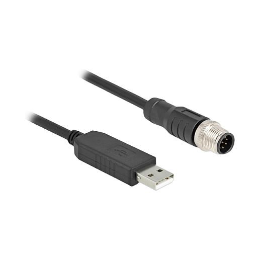 Kabllo USB DeLOCK 64257, USB-A në M12 RS-232, 1.8m, USB 2.0, FTDI FT231X - Zezë