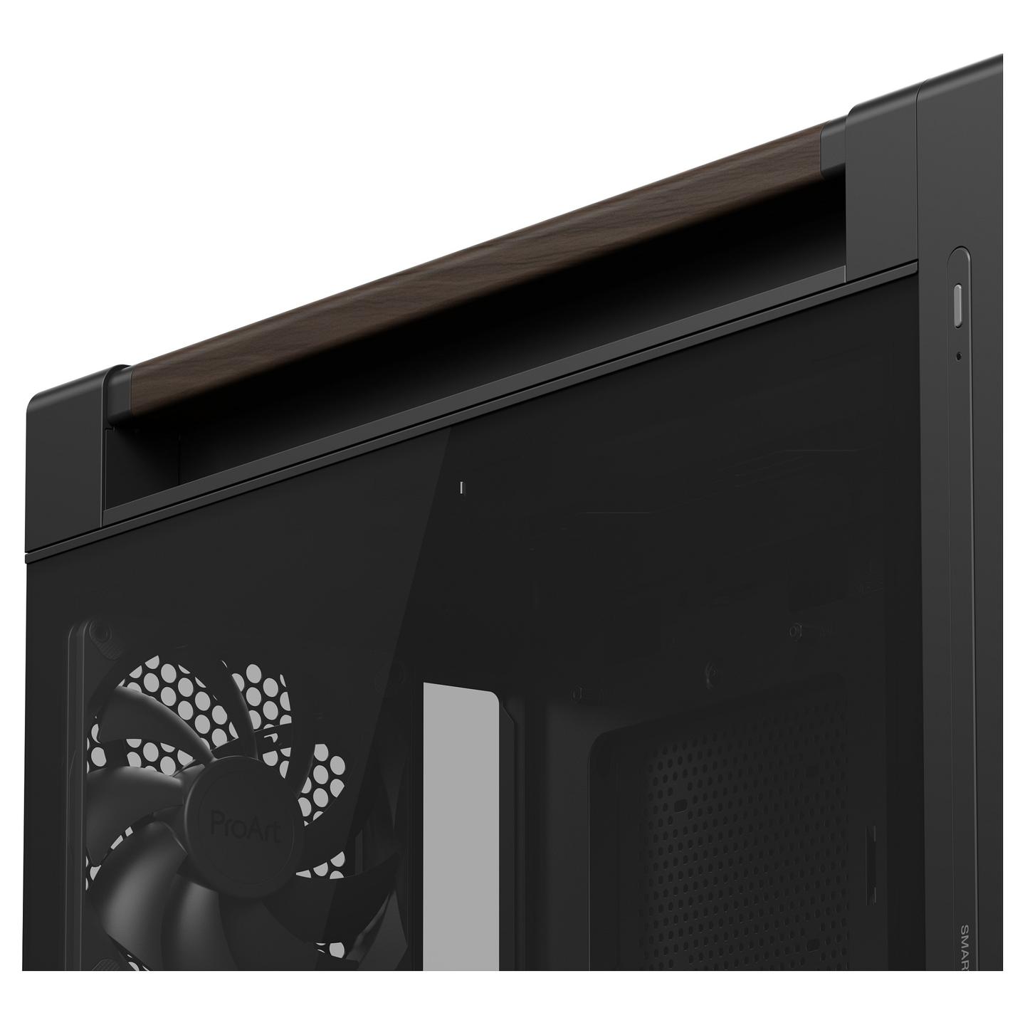 Kasë ASUS ProArt PA602 Wood Edition, Midi Tower, E-ATX, ATX, 3x Ventilatorë, USB Type-C, Tempered Glass - Zezë - 14
