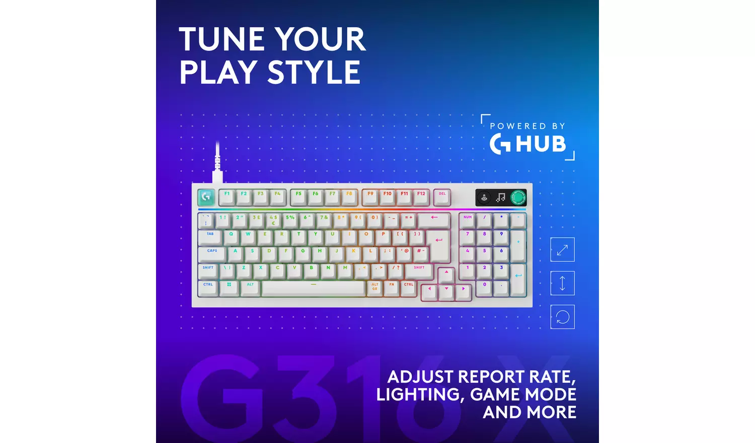 Tastierë Gaming Logitech G316 X 98 / Wired / Mekanike / 98% / Hot-Swappable / Linear & Tactile / LIGHTSYNC RGB / USB-C – Bardhë - 9
