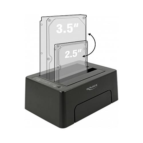Docking station DeLOCK 63957, për 2x HDD/SSD SATA 2,5", 3,5", USB-C 10 Gbit/s, klonim pa PC - Zezë - 4