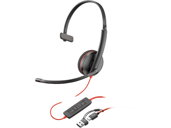 Kufje me kabllo HP Poly Blackwire 3210 / USB-C + USB-A / 28mm / 64g – Zezë/Kuqe
