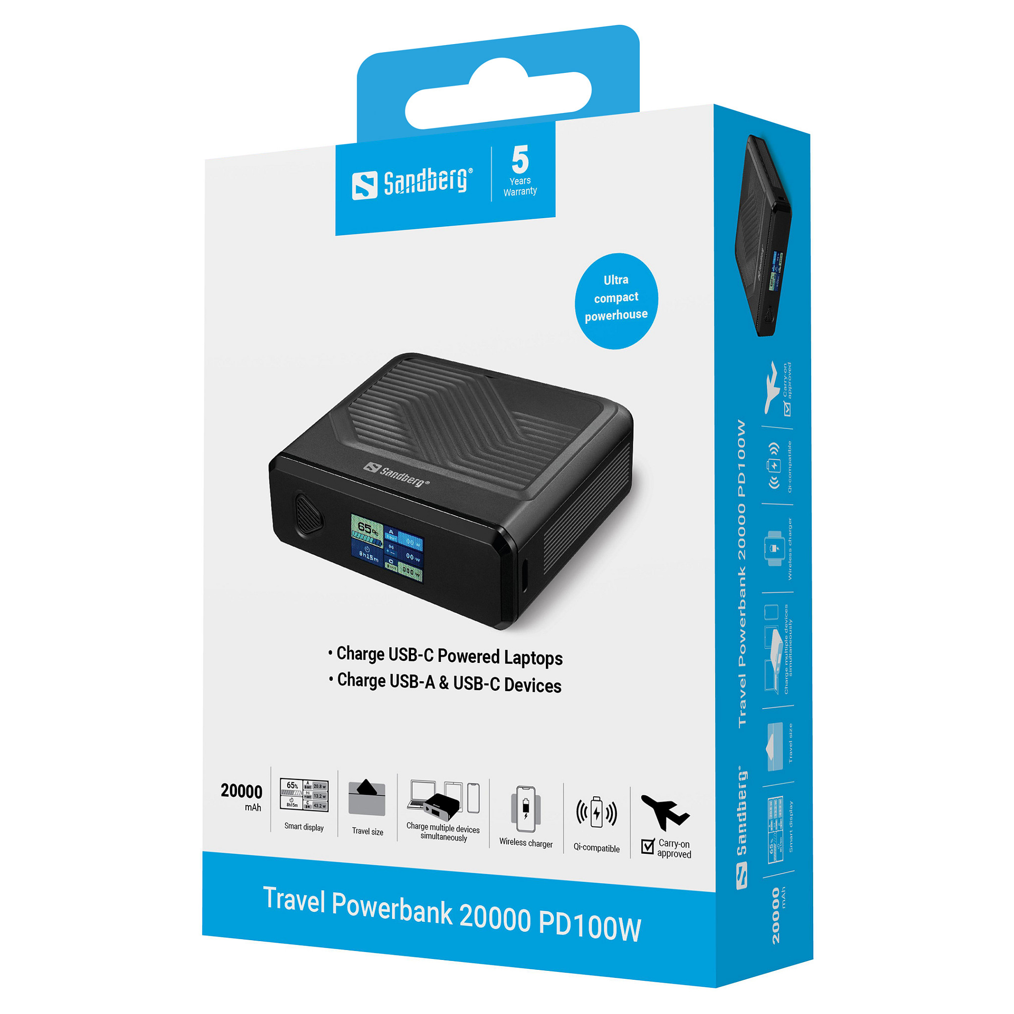 Powerbank Sandberg Travel 20000 PD100W / 20000mAh / 100W / Type-C + Wireless – Zezë - 8