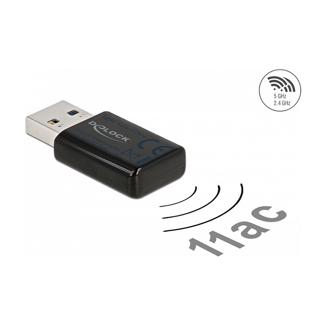 Kartelë Rrjeti DeLOCK 12550 / USB 3.2 Gen 1 / Wi-Fi 5 / Dual-Band / 867 + 300Mbps – Zezë - 2