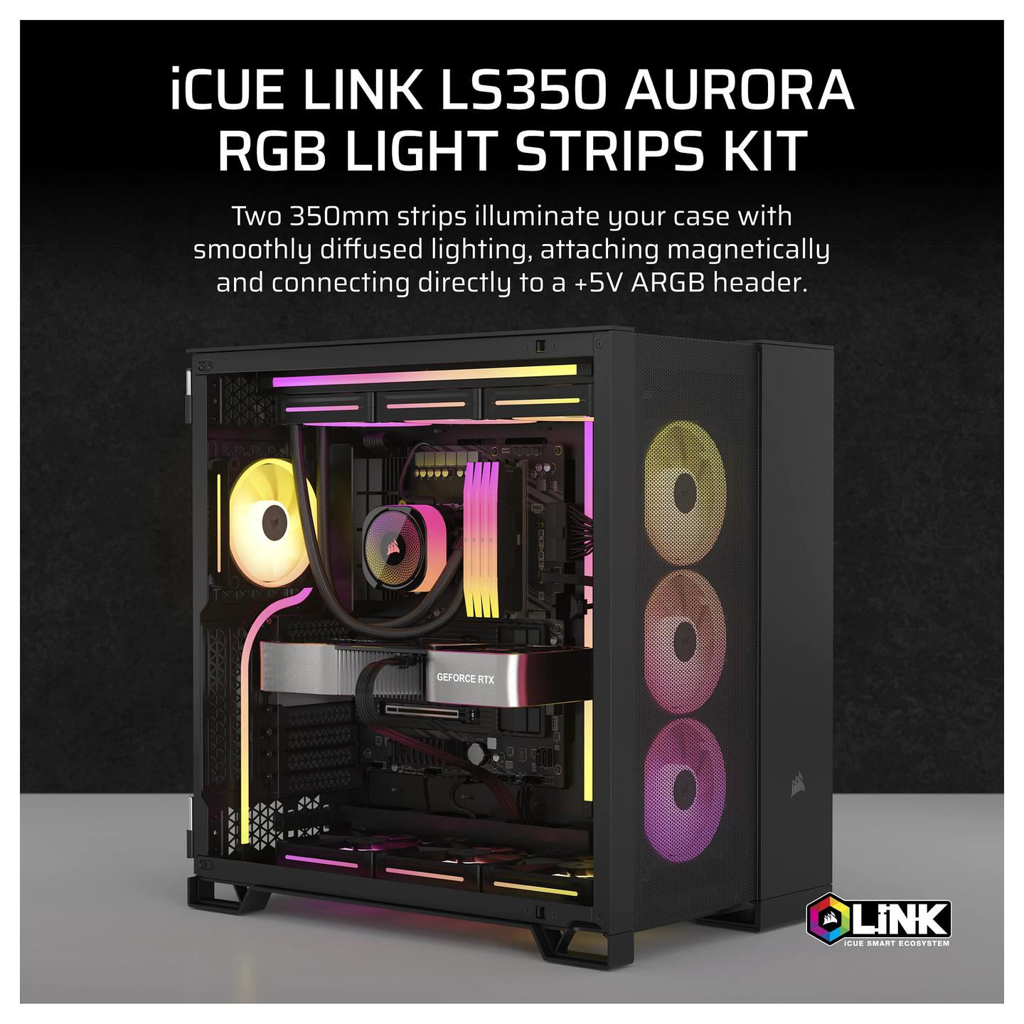 Shirit Ndriçimi për Kasë CORSAIR iCUE LINK LS350 Aurora, 2 Copë, 350mm, 40 LED RGB për Shirit, Magnetik - Zezë - 5