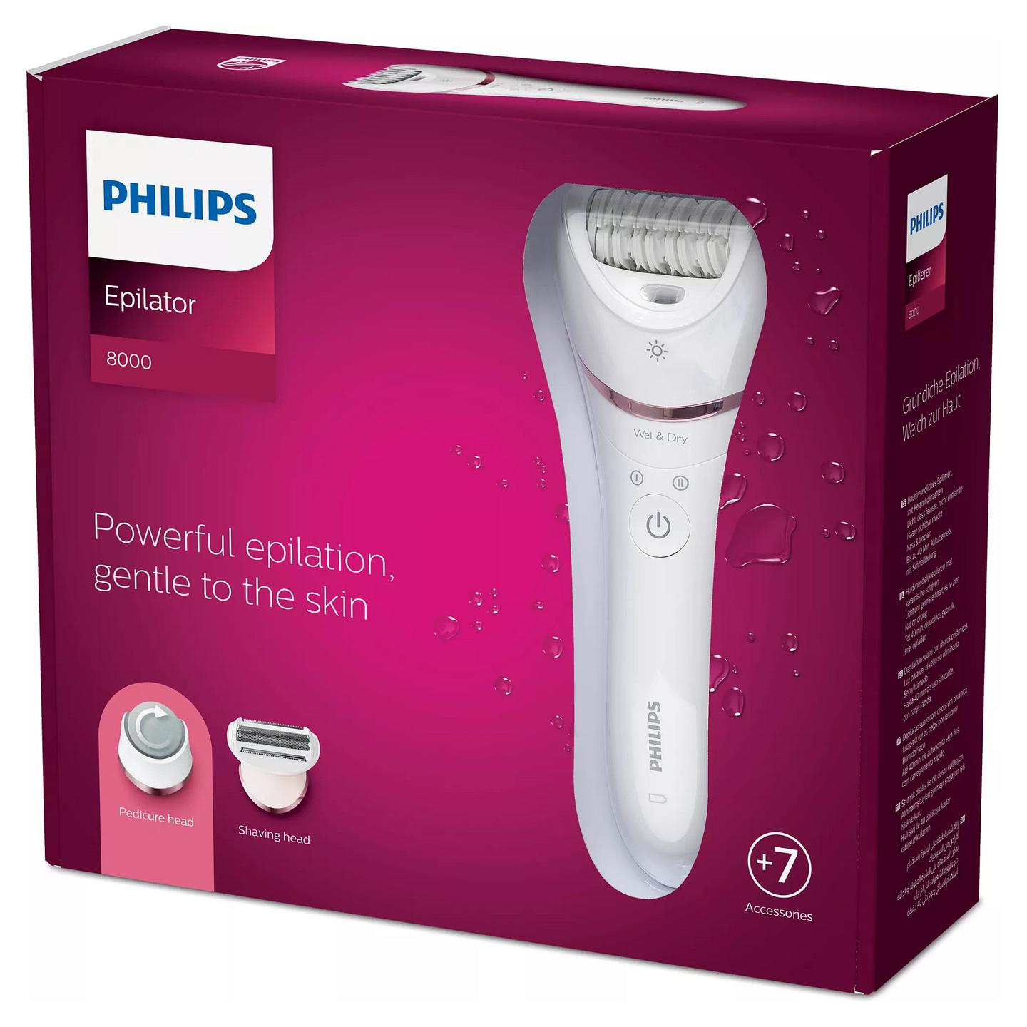 Depilator elektrik Philips BRE730 / Wet & Dry / S-Shape / Li-Ion / 40 Min / 7 Aksesorë – Bardhë - 2
