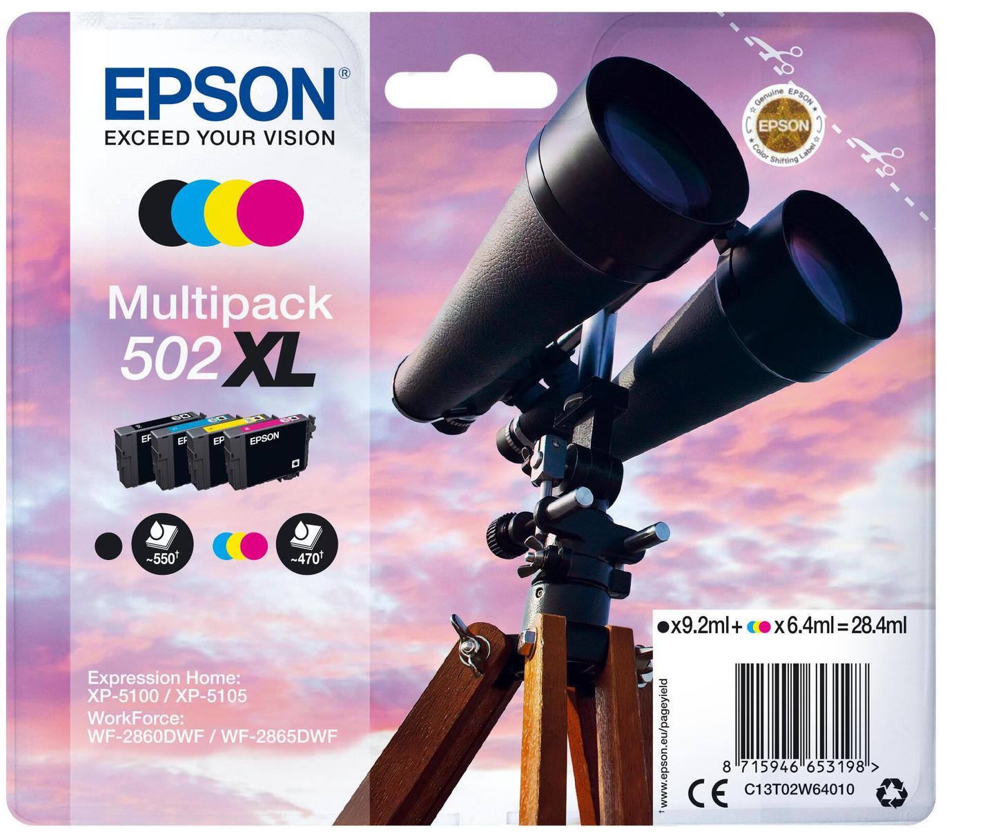 INK Epson 502XL / C13T02W64010 / 550 faqe BK / 470 faqe C,M,Y / XL Multipack