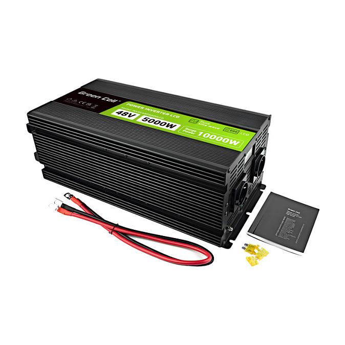 Inverter Green Cell PowerInverter LCD INVGC48P5000LCD, 48 V, 5000 W / 10000 W, Sinusoidë e Pastër, 2 Priza Schuko – Zezë - 3