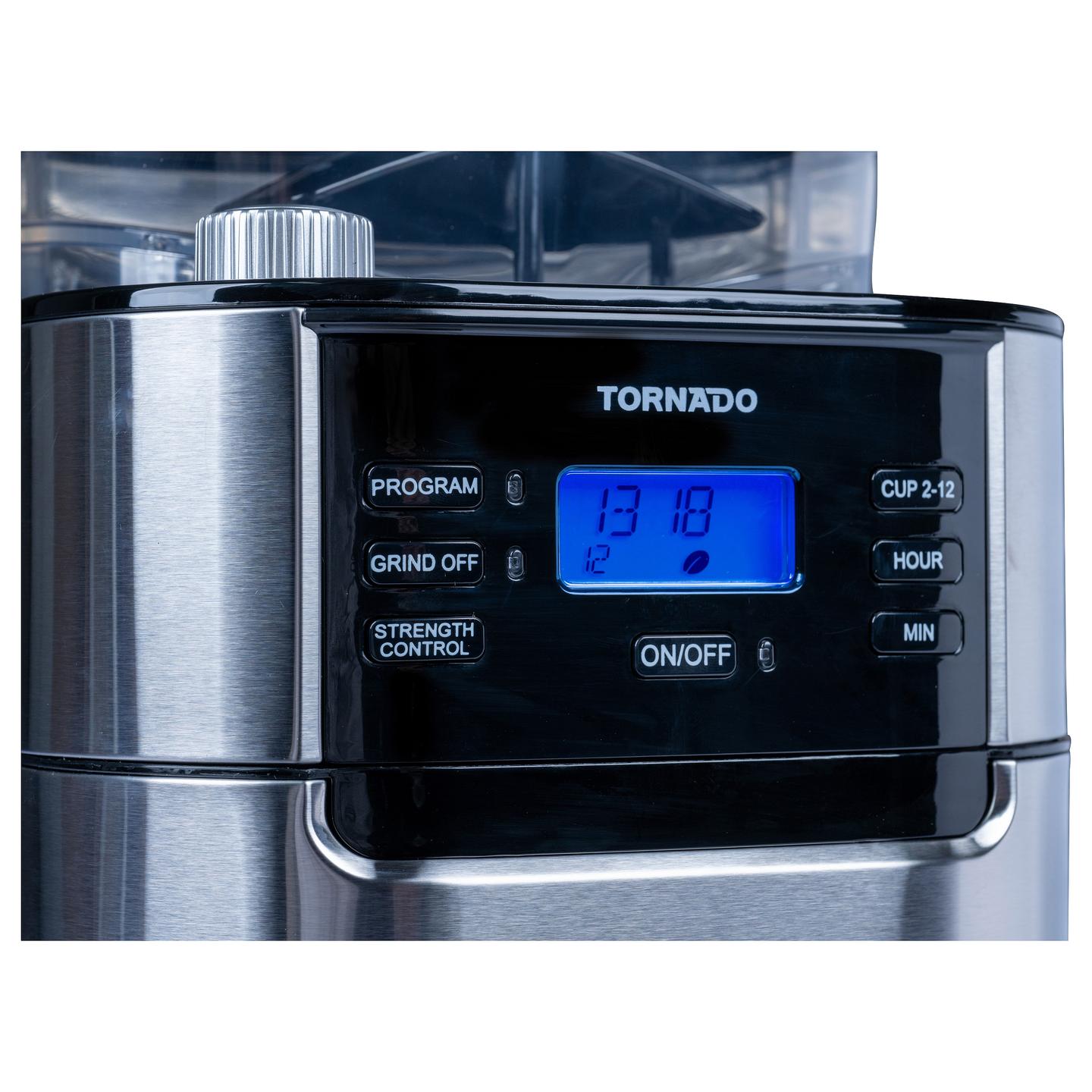 Aparat për Kafe me Filtër TORNADO TCM-1025A-GS, Mulli Konik, 1050 W, Rezervuar 1.5 L, 12 Filxhanë – Zezë/Argjend - 18
