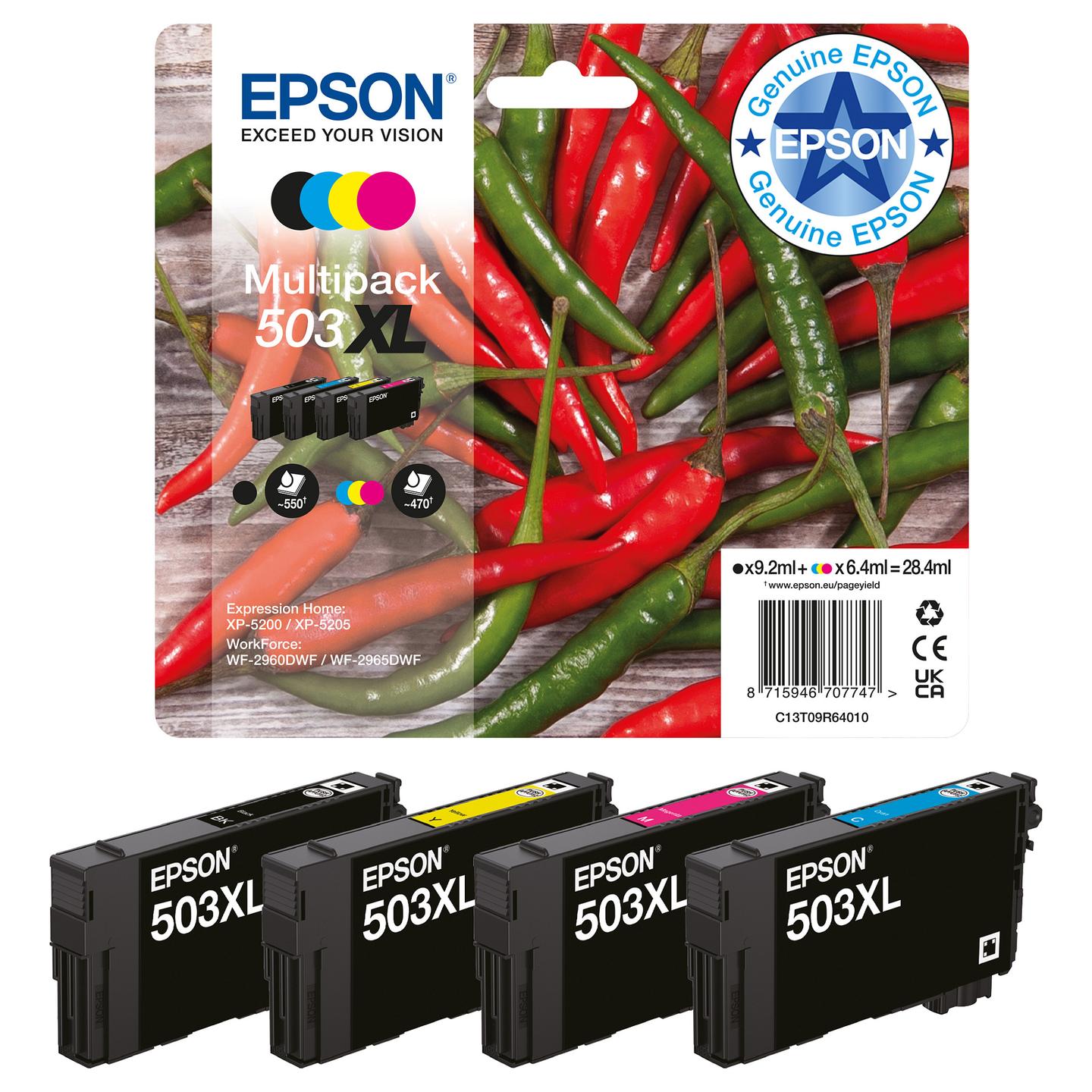 Set boje Epson 503XL Multipack (C13T09R94010), 4 fishekë, Zezë, Blu, Rozë, Verdhë - 11