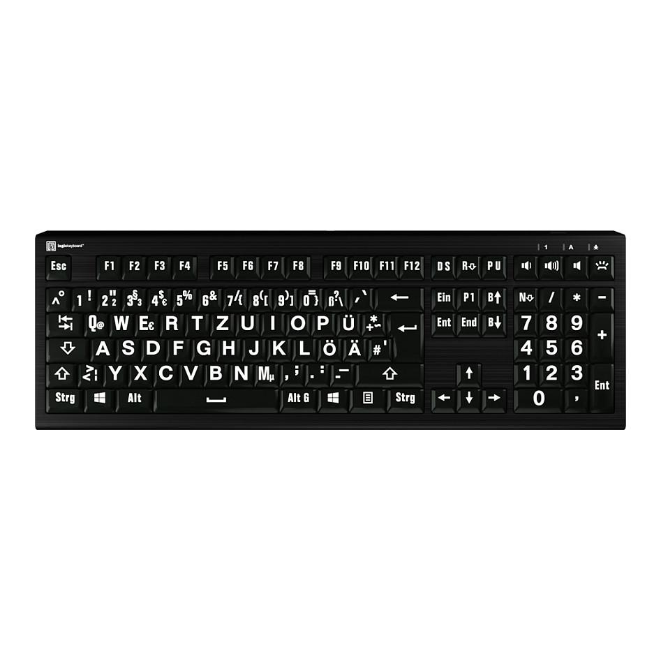 Tastierë Me kabllo Logickeyboard Largeprint ASTRA 2 / LKB-LPWB-A2PC-DE / 109 Keys / USB + USB 3.0 Hub / QWERTZ German / Backlit / Numpad - Zezë