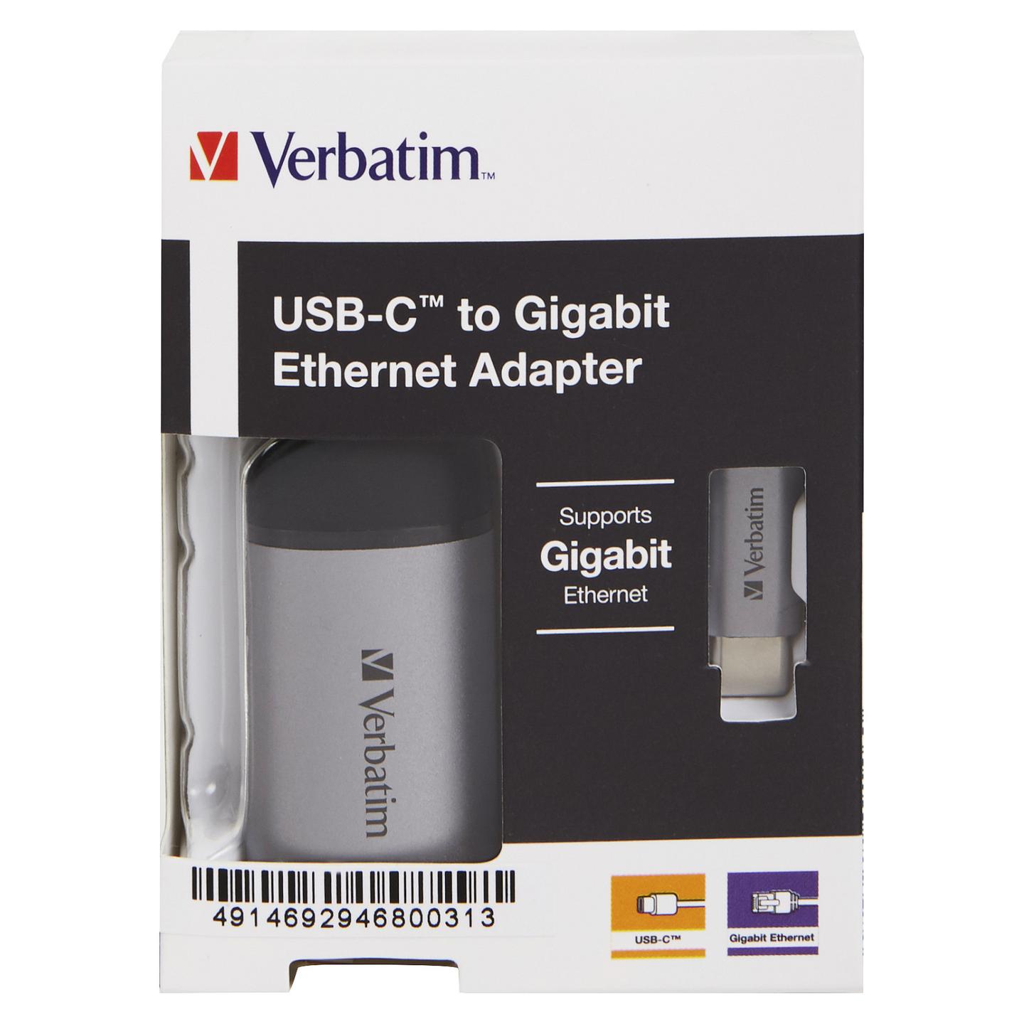 Adapter Verbatim 49146, USB-C në Gigabit Ethernet RJ-45, USB 3.1 Gen 1, 1 Gbps, Kabllo 10 cm – Zezë/Argjend - 2