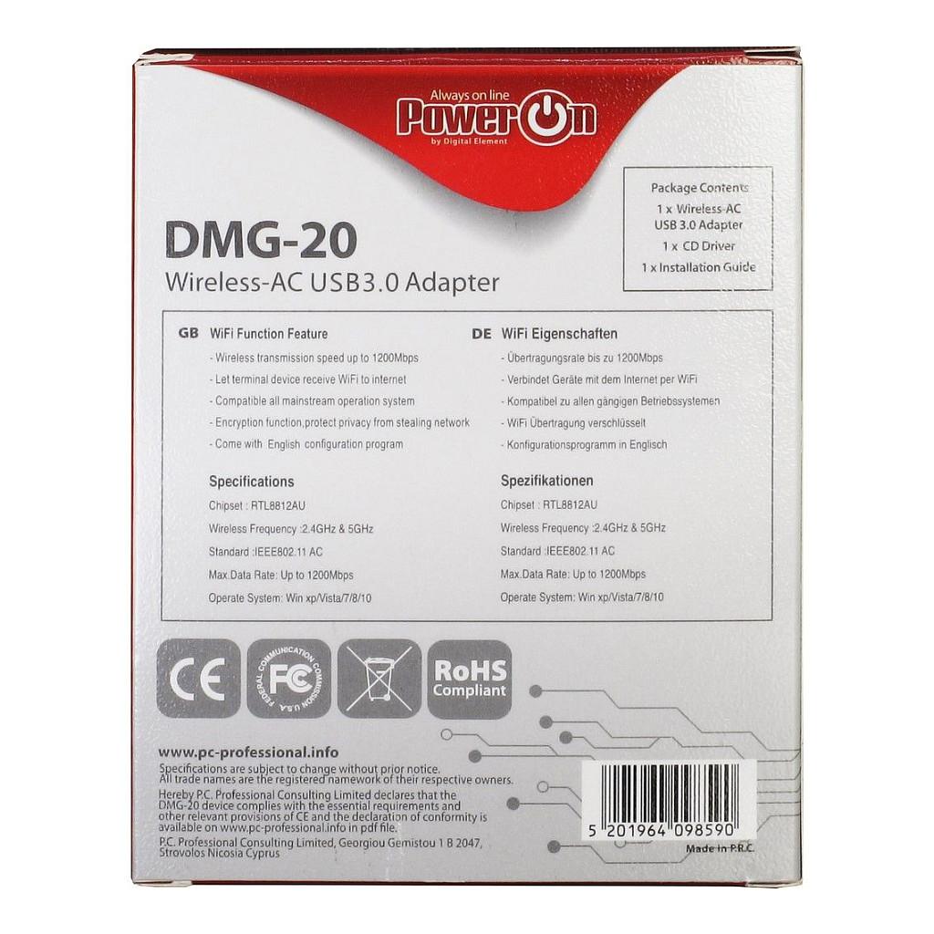 Adapter WLAN USB Inter-Tech DMG-20 / USB 3.0 / 1200Mbps / Dual Band 2.4GHz + 5GHz / Wi-Fi 5 802.11ac / Realtek RTL8812AU - 4