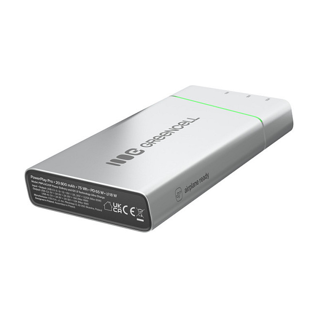 Powerbank Green Cell PowerPlay Pro / 20.800mAh / USB-C 65W PD / USB-C 18W / USB-A 18W / LED – Silver - 2