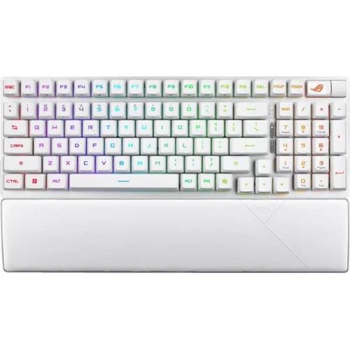 Tastierë Gaming ASUS ROG Strix Scope II 96 RX / Mekanike / Optical Switch (ROG RX Red/Blue) / Wired&Wireless / USB-C + Bluetooth + RF 2.4GHz / AZERTY – Bardhë