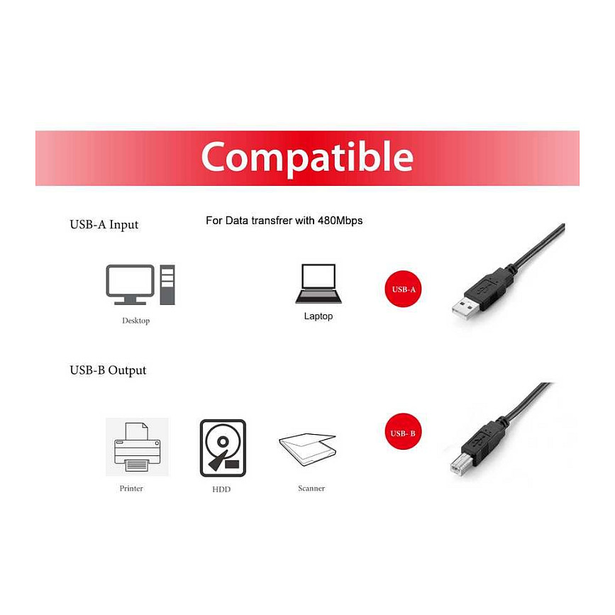 Kabllo USB Equip 128864 / USB-A në USB-B / USB 2.0 / 480 Mbit/s / 2 m - Zezë - 5