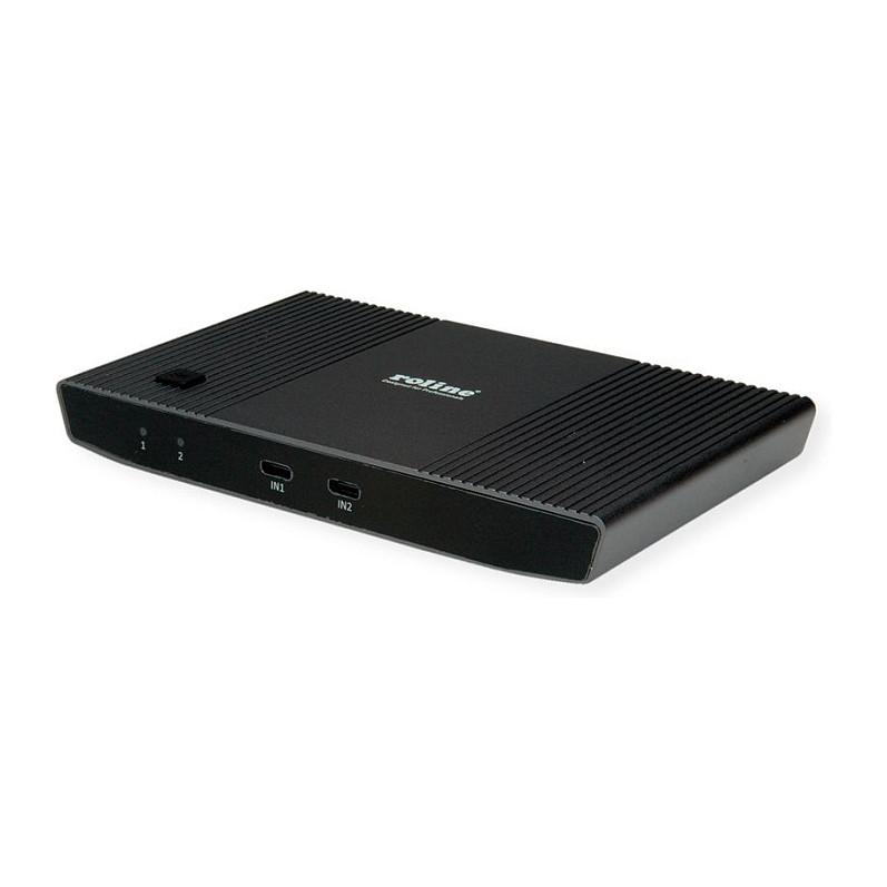 KVM Switch ROLINE 14.01.3427, 2 Pajisje USB-C, HDMI 4K 60Hz, Hub USB 3.0 me 2x USB-A dhe 1x USB-C, USB-C Power Delivery 100W - Zezë - 4