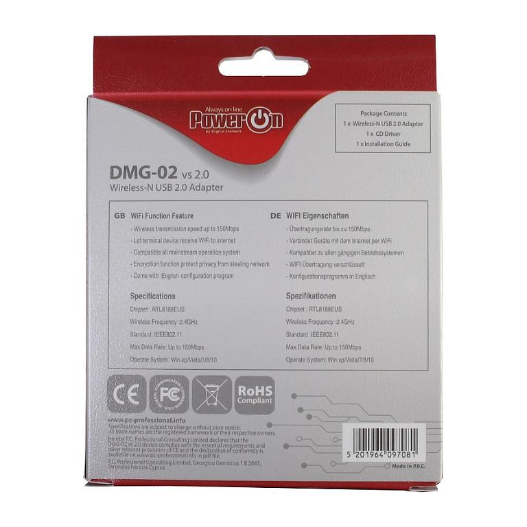 Adapter WLAN USB Inter-Tech DMG-02 / USB 2.0 / 150Mbps / 2.4GHz / 802.11b/g/n / Realtek RTL8188EUS - Bardhë - 4