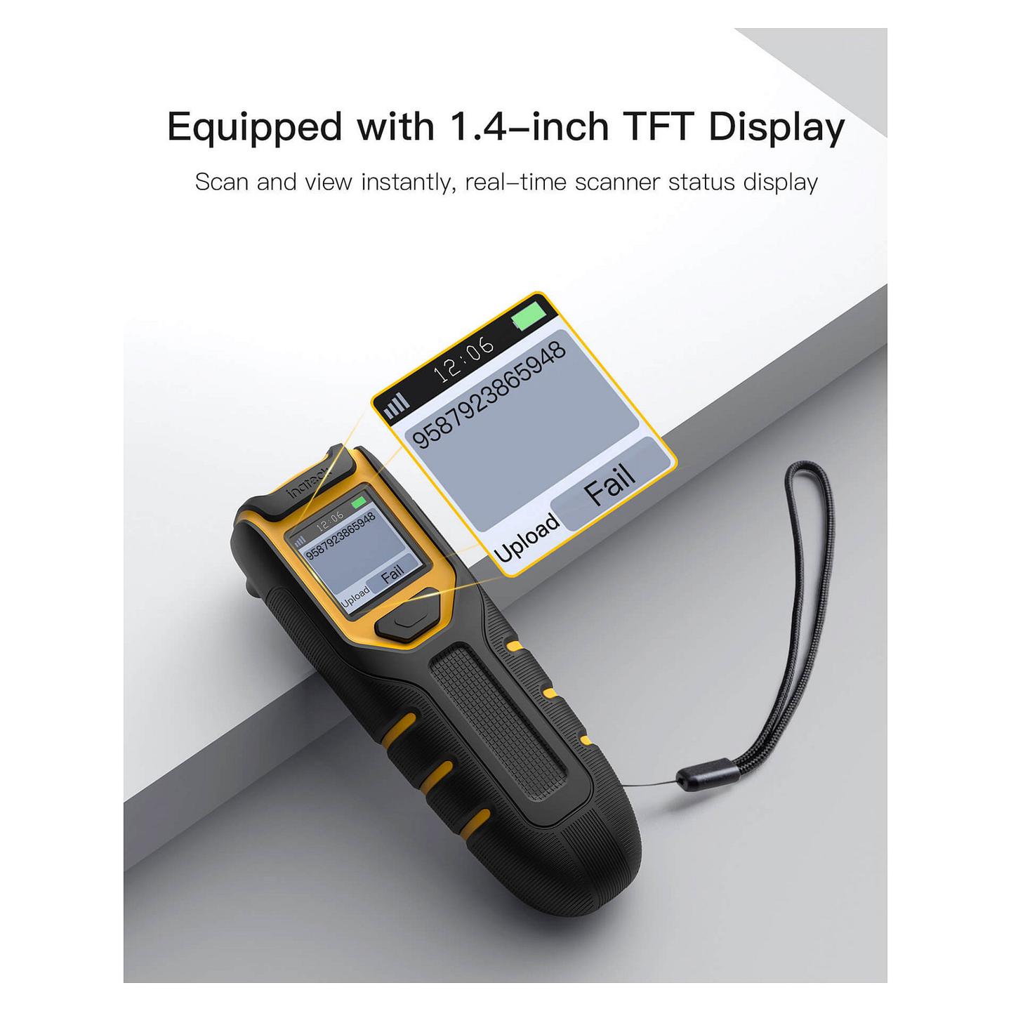 Skaner Dore Inateck BCST-47, 1D/2D, Bluetooth 5.0, 2.4GHz, USB, Ekran 1.4", 2600mAh - Zezë/Verdhë - 2