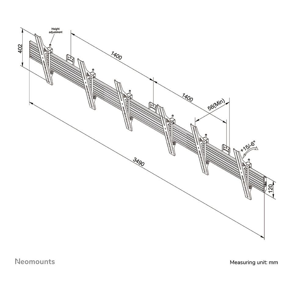 Mbajtëse Muri për Monitor Neomounts NMPRO-WMB3 / 3 Monitorë / 32"-55" / 30kg për Monitor / Tilt 21° - Zezë - 8