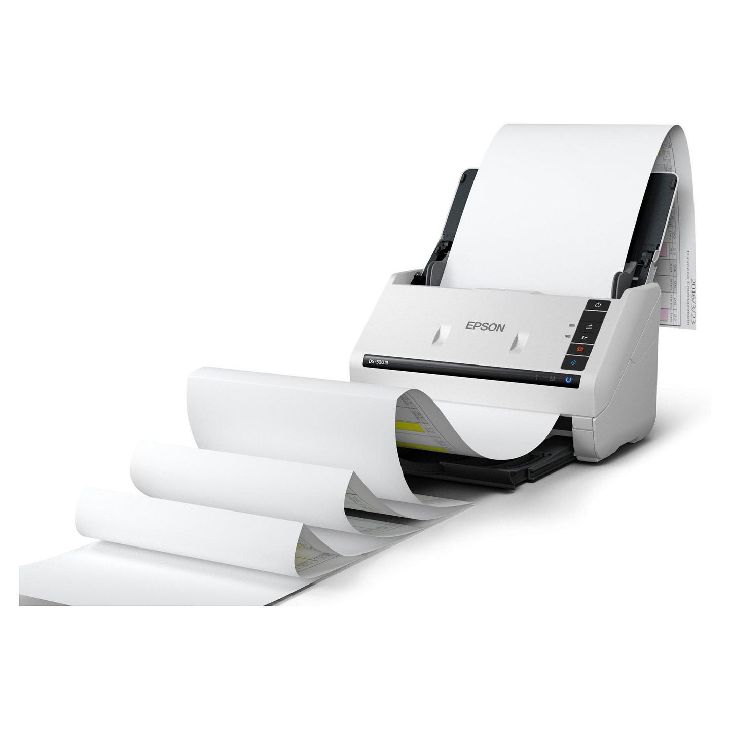 Skaner Epson WorkForce DS-530III / A4 / CIS / 600 × 600 DPI / Duplex / 40 ppm / ADF 60 Fletë / 6500 Faqe/Ditë / USB 3.2 - Bardhë - 8
