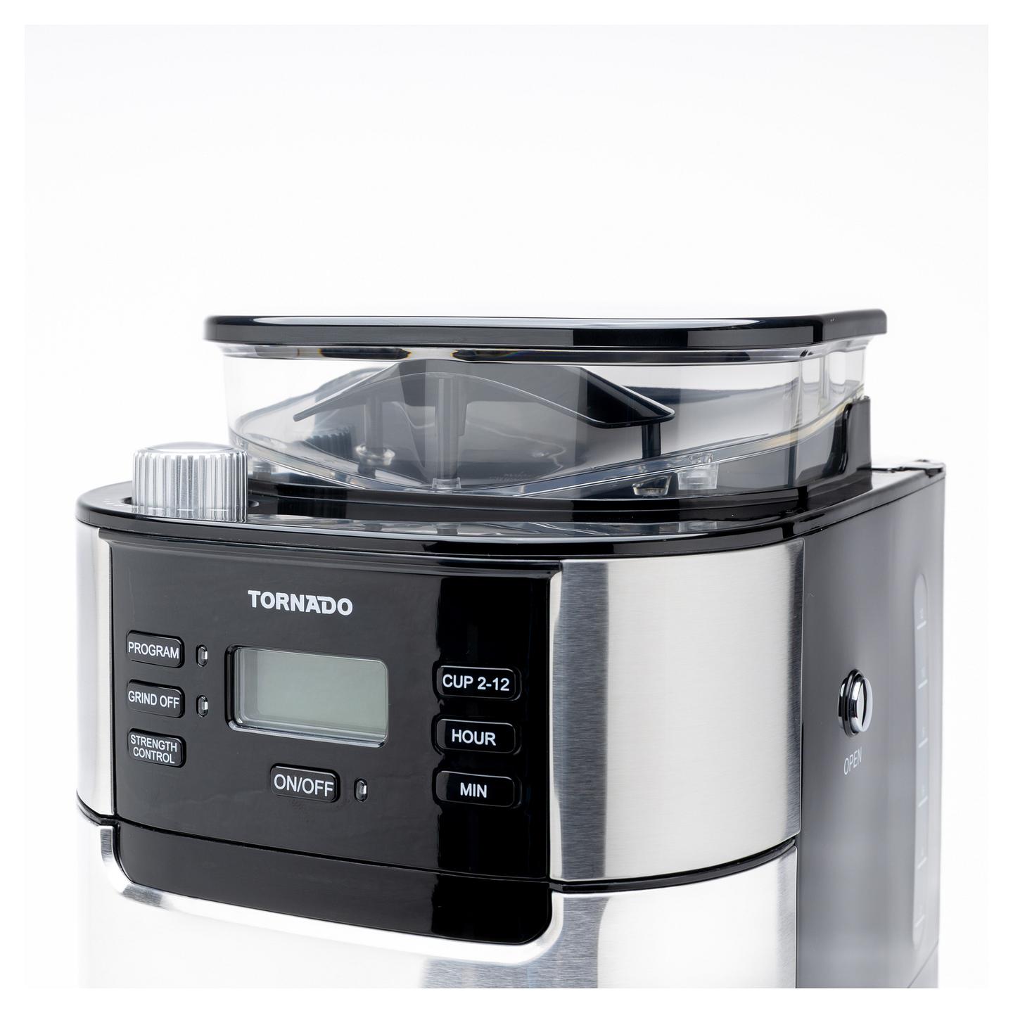 Aparat për Kafe me Filtër TORNADO TCM-1025A-GS, Mulli Konik, 1050 W, Rezervuar 1.5 L, 12 Filxhanë – Zezë/Argjend - 15
