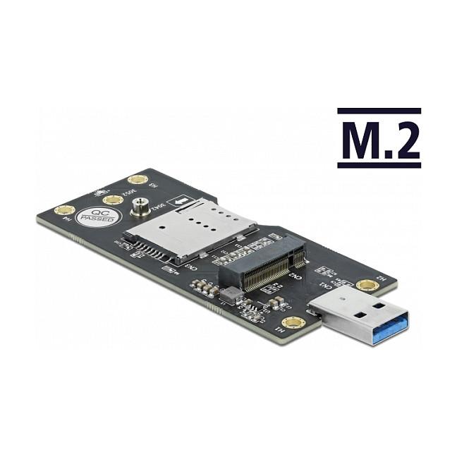 Adapter DeLOCK 63166, USB 3.0 Type-A në M.2 Key B, Slot SIM - Zezë - 2