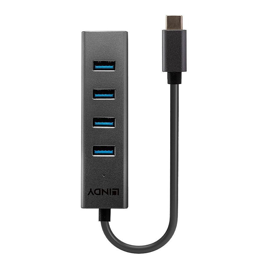 Hub USB Lindy 43325, USB-C në 4x USB-A, USB 3.2 Gen 1, 5 Gbit/s, kabllo 30 cm - Gri - 2