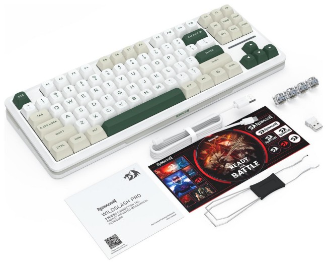 Tastierë Gaming Redragon K734WCG RGB Pro Wildslash / Wired&Wireless / QWERTY - Bardhë/Gjelbër - 3
