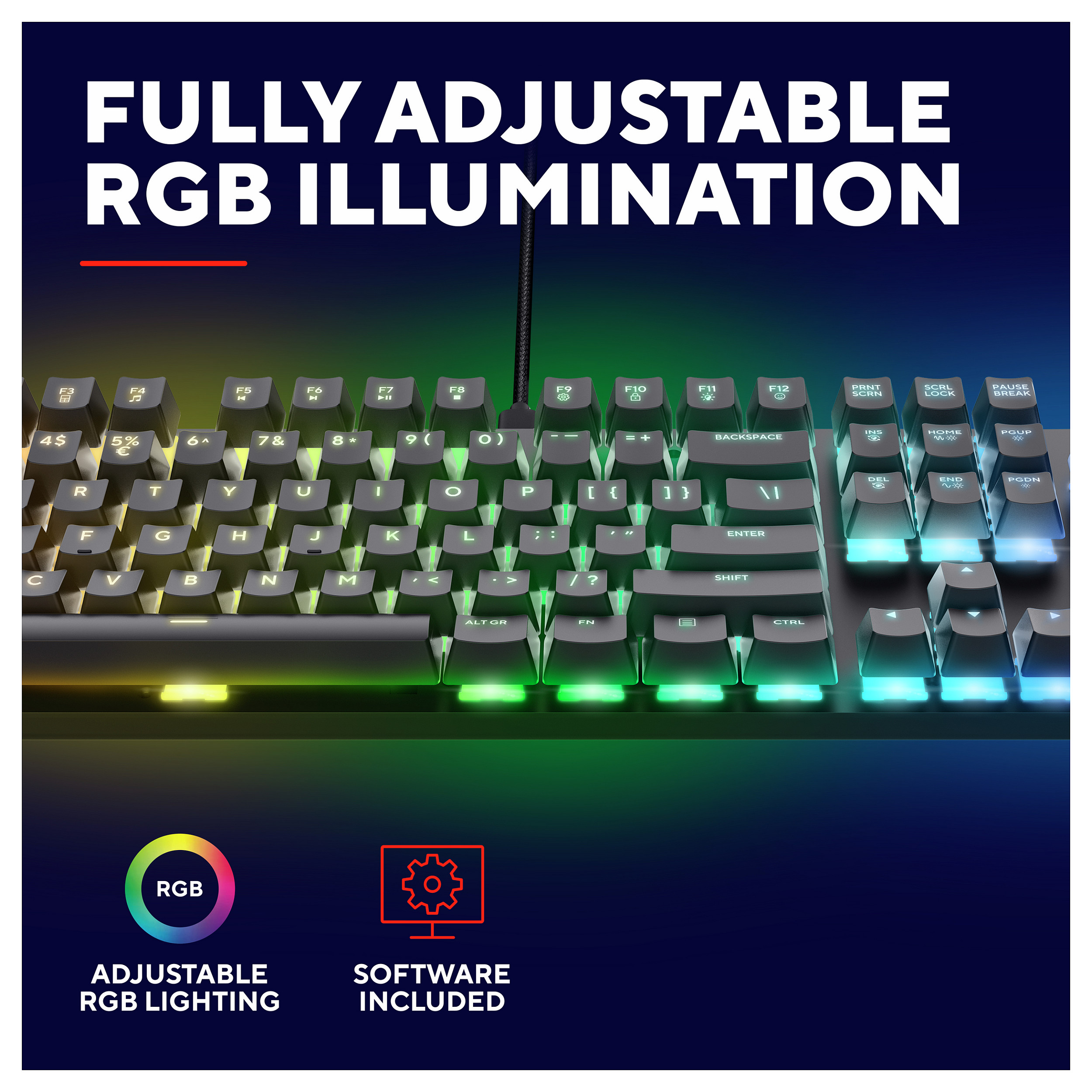 Tastierë Gaming Trust GXT 871 Zora / Full-Size / Mekanike / Huano Linear / N-Key Rollover / Anti-Ghosting / RGB / QWERTZ Gjerman / USB-C - Zezë - 9