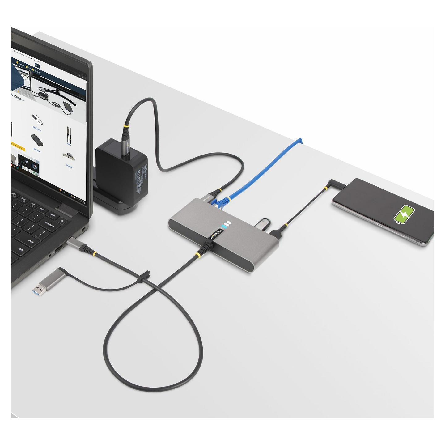 Hub USB-C StarTech.com 5G2A1SGBB-USB-C-HUB, 2-Porta USB-A 5Gbps, Gigabit Ethernet, RS-232, 100W PD - Hiri - 8
