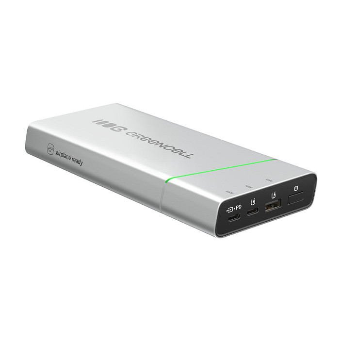 Powerbank Green Cell PowerPlay Pro / 20.800mAh / USB-C 65W PD / USB-C 18W / USB-A 18W / LED – Silver