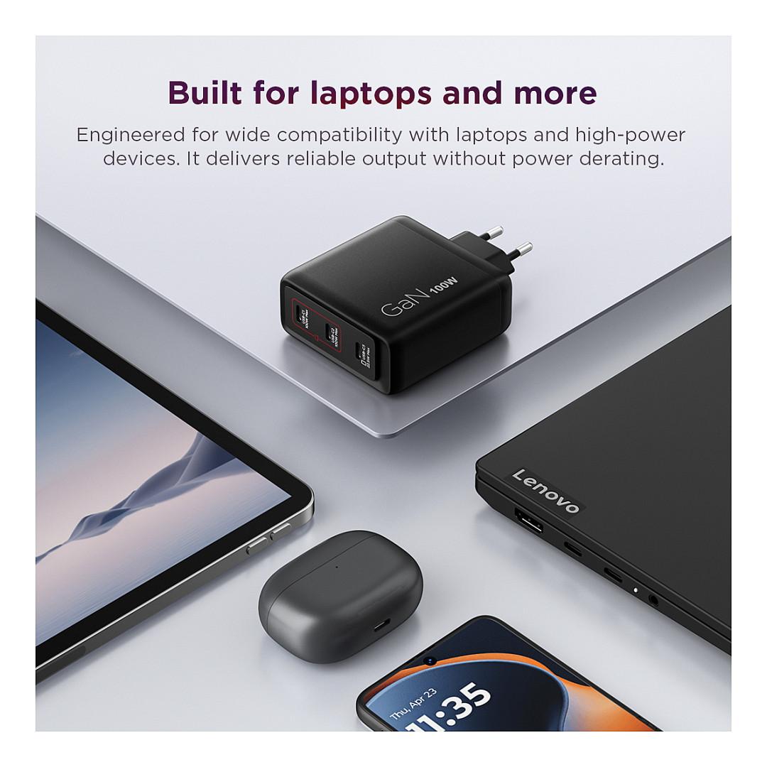 Adapter për Laptop Lenovo 40AW100BEU / 100W / USB-C / GaN / Multi-Port - Zezë - 12