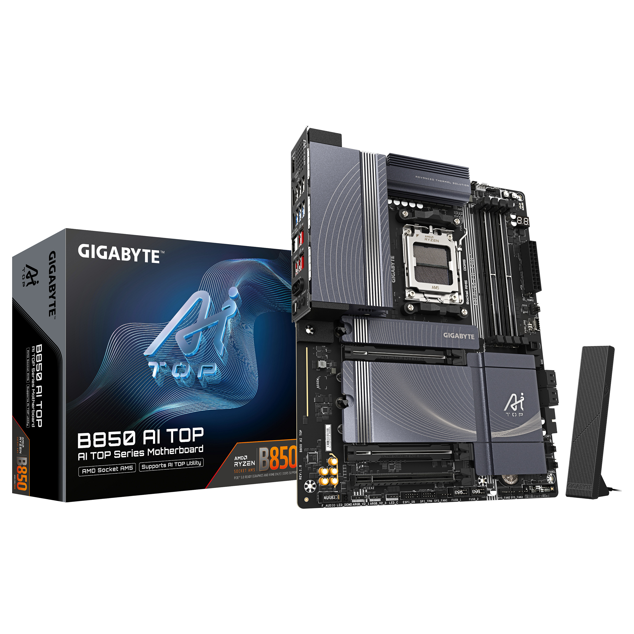 Pllakë Amë GIGABYTE B850 AI TOP / AMD AM5 / B850 / DDR5 / ATX / Wi-Fi 7 / 10GbE LAN