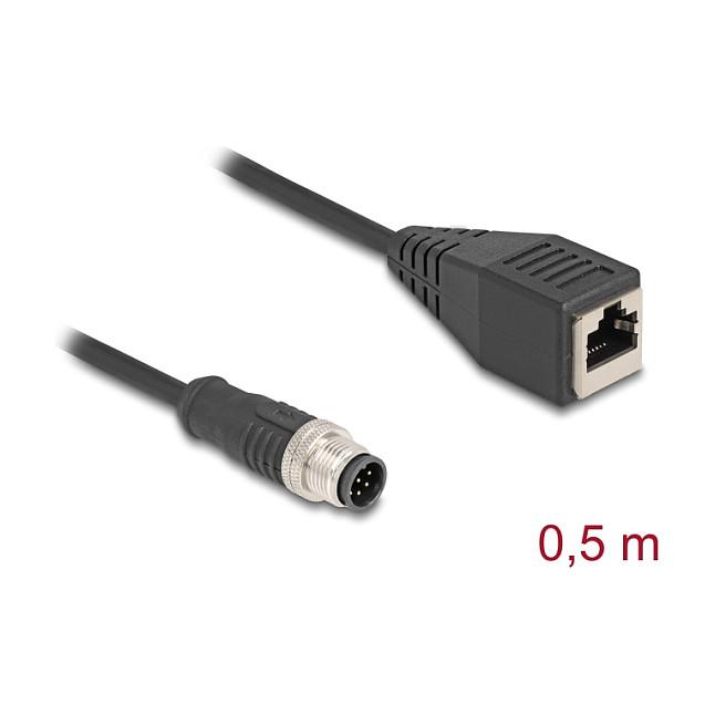 Kabllo për Rrjet DeLOCK 60621 / Cat 5e / S/FTP / M12 A-coded 8-pin Mashkull → RJ-45 Femër / 1 Gbit/s / 0.5m - Zezë - 3