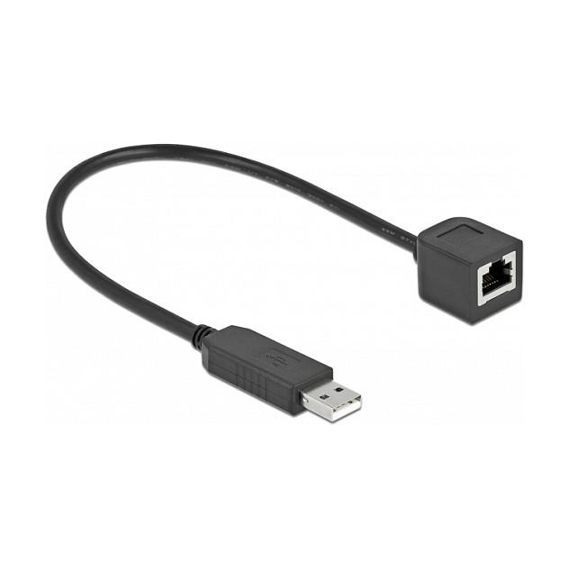 Kabllo Serial DeLOCK 64162, USB 2.0 Type-A mashkull në RJ45 femër, RS-232, chipset FTDI FT231XS, deri në 921,6 Kb/s, 0,25 m - Zezë - 2
