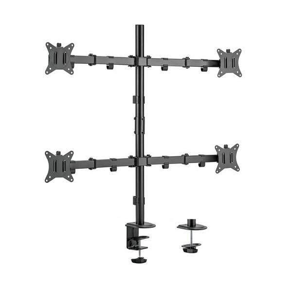 Mbajtëse për Monitor Equip 650159 / 4 Monitorë / 17"-32" / 36kg / Gas Spring / Clamp-Grommet / Tilt ±45° / Swivel ±90° - Zezë