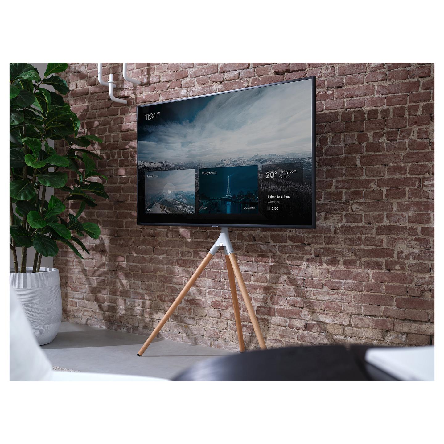 Mbajtëse për TV One For All WM 7472, Tripod, 32"-65", VESA 200 × 100 deri 400 × 400mm, deri 30kg, rrotullim 360° - Dru lisi, Argjend/Hiri - 3