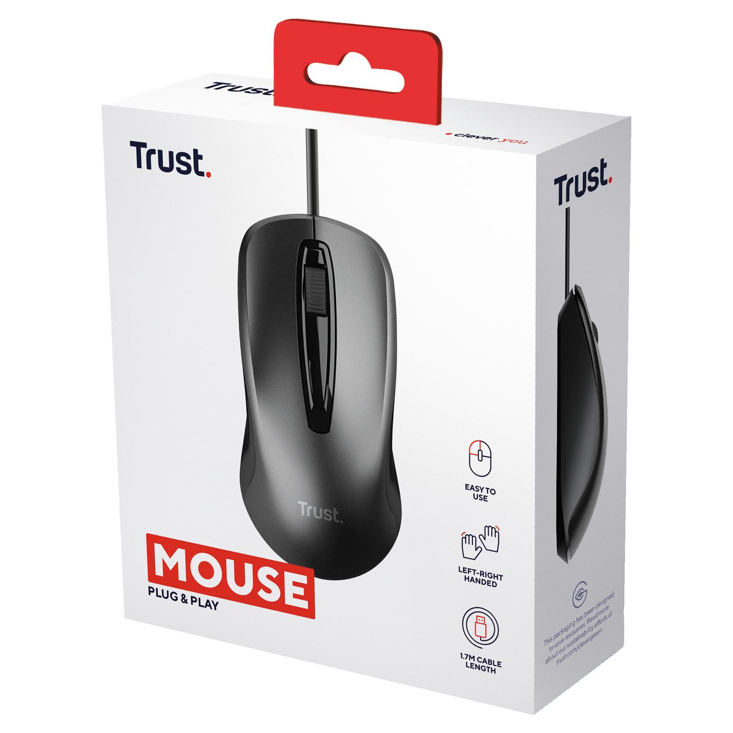 Maus me Kabllo Trust 24657, Optik, 1200DPI, 3 Butona, USB-A - Zezë - 5