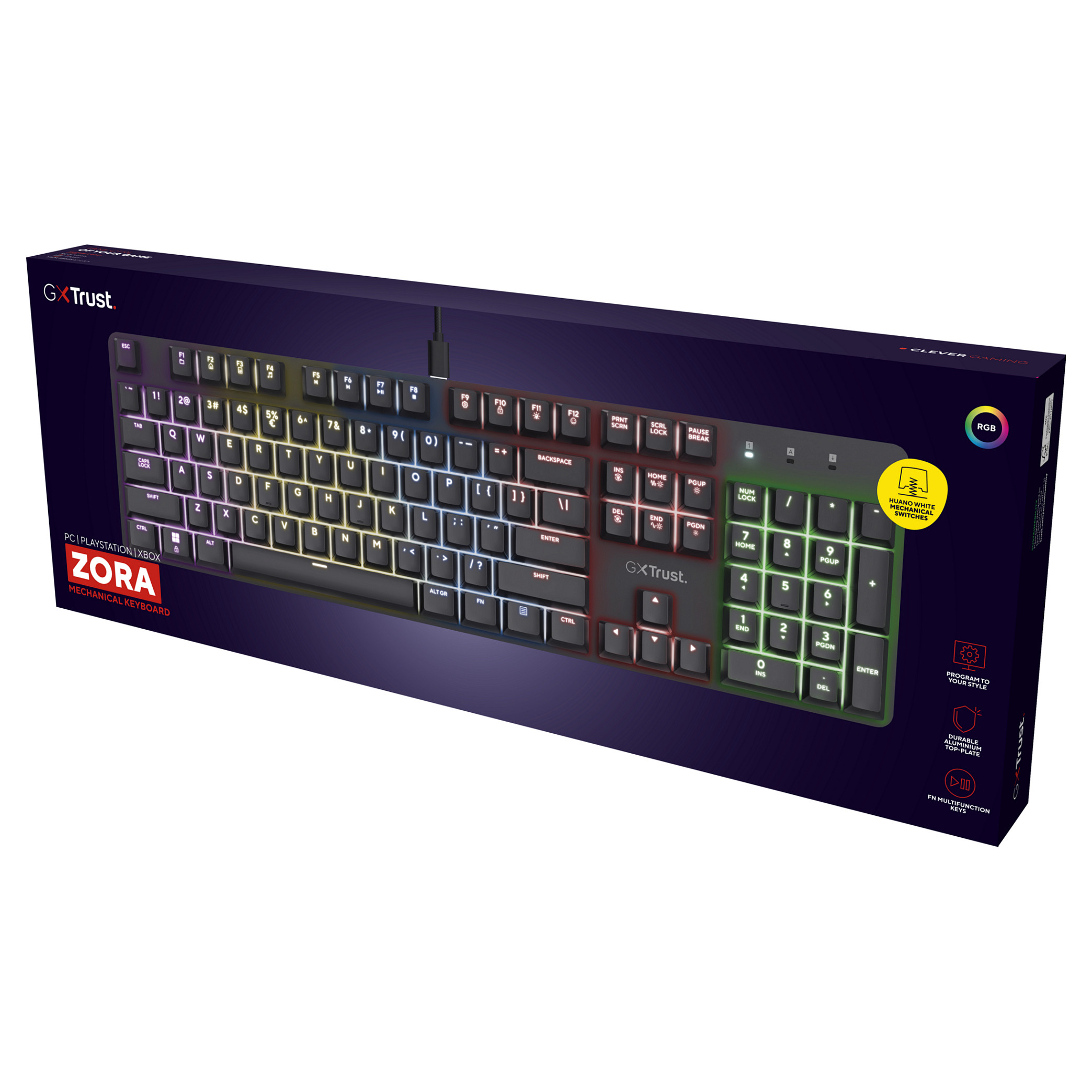 Tastierë Gaming Trust GXT 871 Zora / Full-Size / Mekanike / Huano Linear / N-Key Rollover / Anti-Ghosting / RGB / QWERTZ Gjerman / USB-C - Zezë - 12