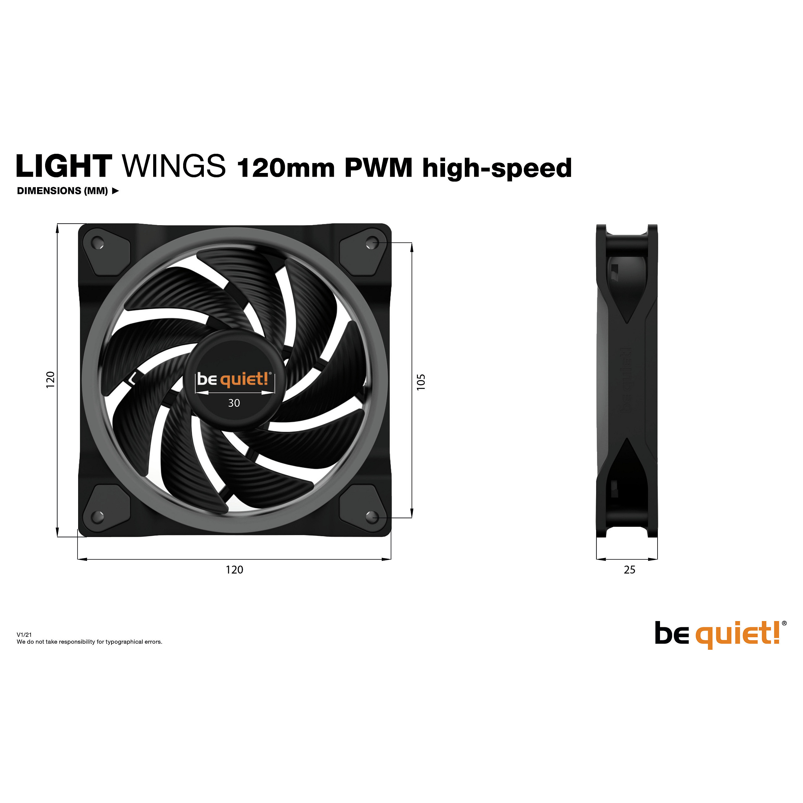 Ftohës për Kasë be quiet! Light Wings High-Speed / 120mm / 2500 RPM / PWM / ARGB / 3-Pack – Zezë - 8