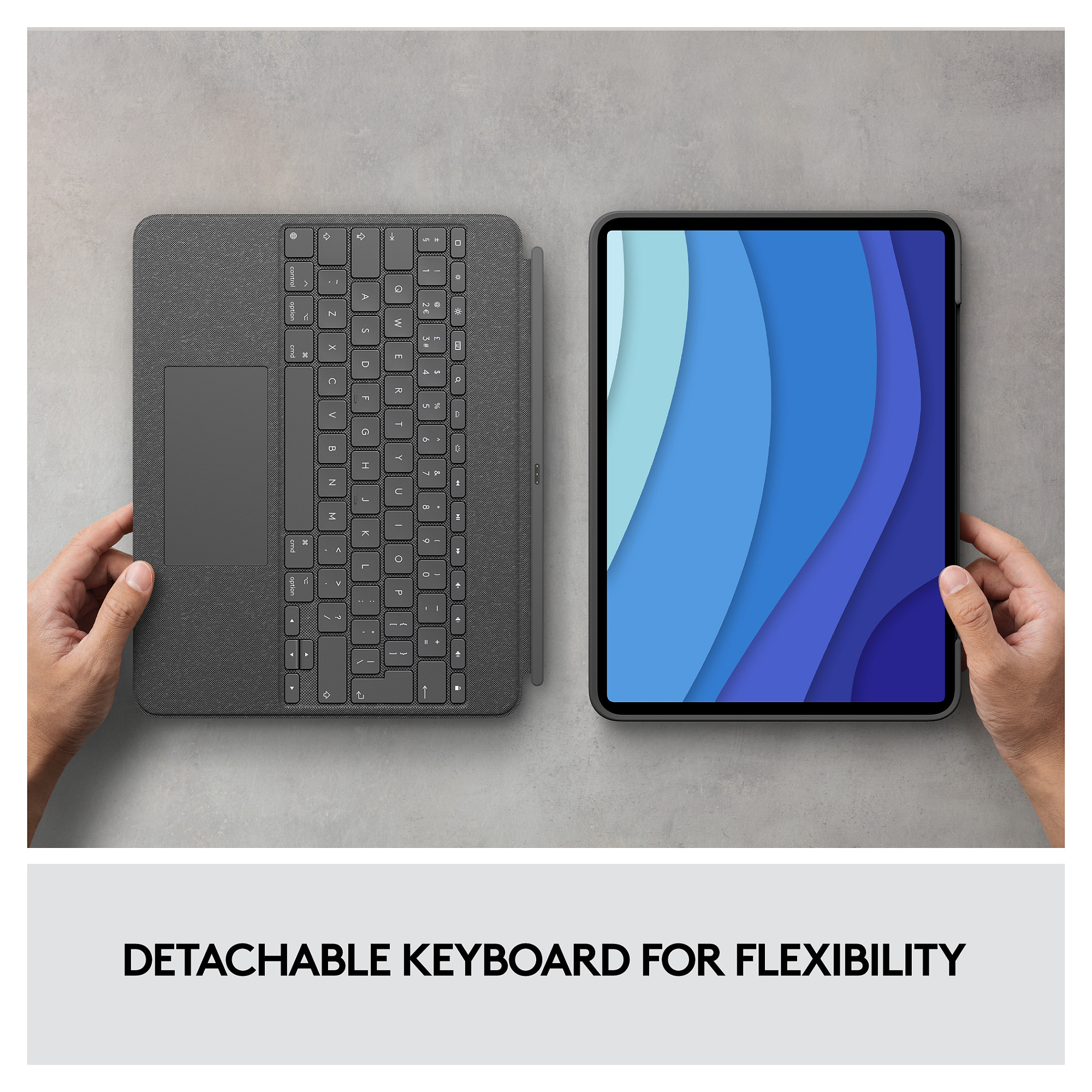 Tastierë për Tablet Logitech Combo Touch / iPad Pro 12.9" 5th & 6th Gen / QWERTY (US) / Trackpad / Smart Connector / 16 Nivele Ndriçimi / Folio – Gri - 8