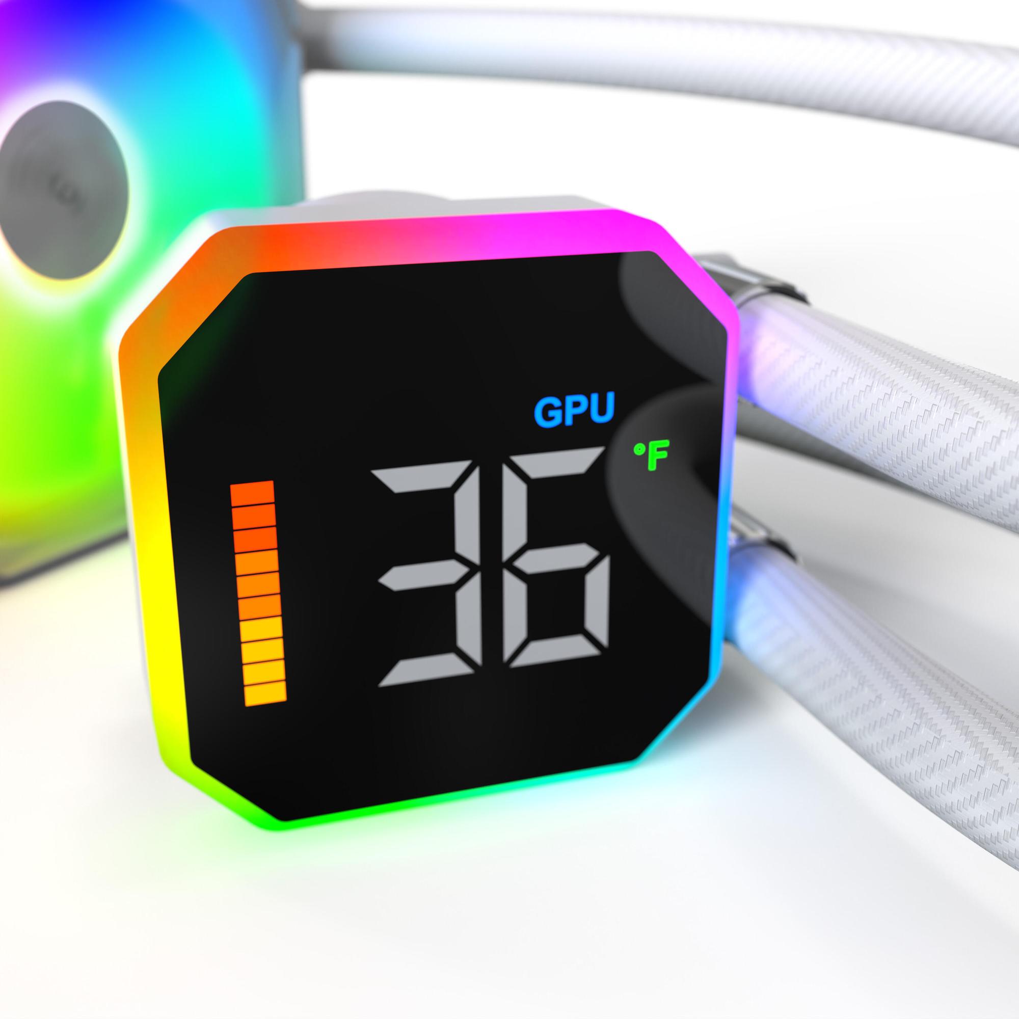 Ftohës me ujë për procesor Montech HyperFlow Digital 360 / 360mm / 3x 120mm ARGB Fan / 800-2200 RPM / Digital Display – Bardhë - 2