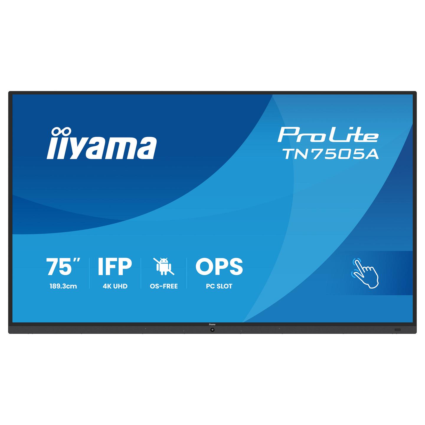 Interaktiv (Smart Board) iiyama ProLite TN7505A-B1AG, 74.5", 4K UHD, IPS, 500cd/m², HDMI, DisplayPort, USB-C - Zezë - 2