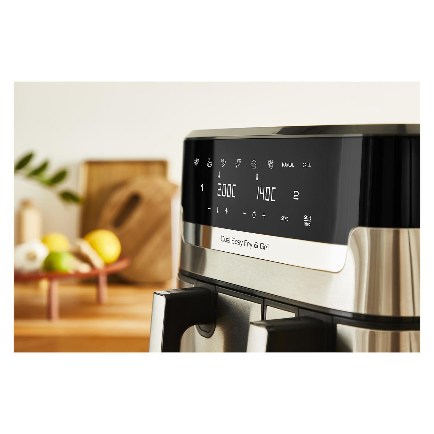 Fryer Tefal Dual Easy Fry & Grill / EY905D / 8.3L / 2700W / 2 Sirtarë / 8 Programe / 40–200°C / Grill / Sync / Touch Panel – Argjend/Zezë - 13
