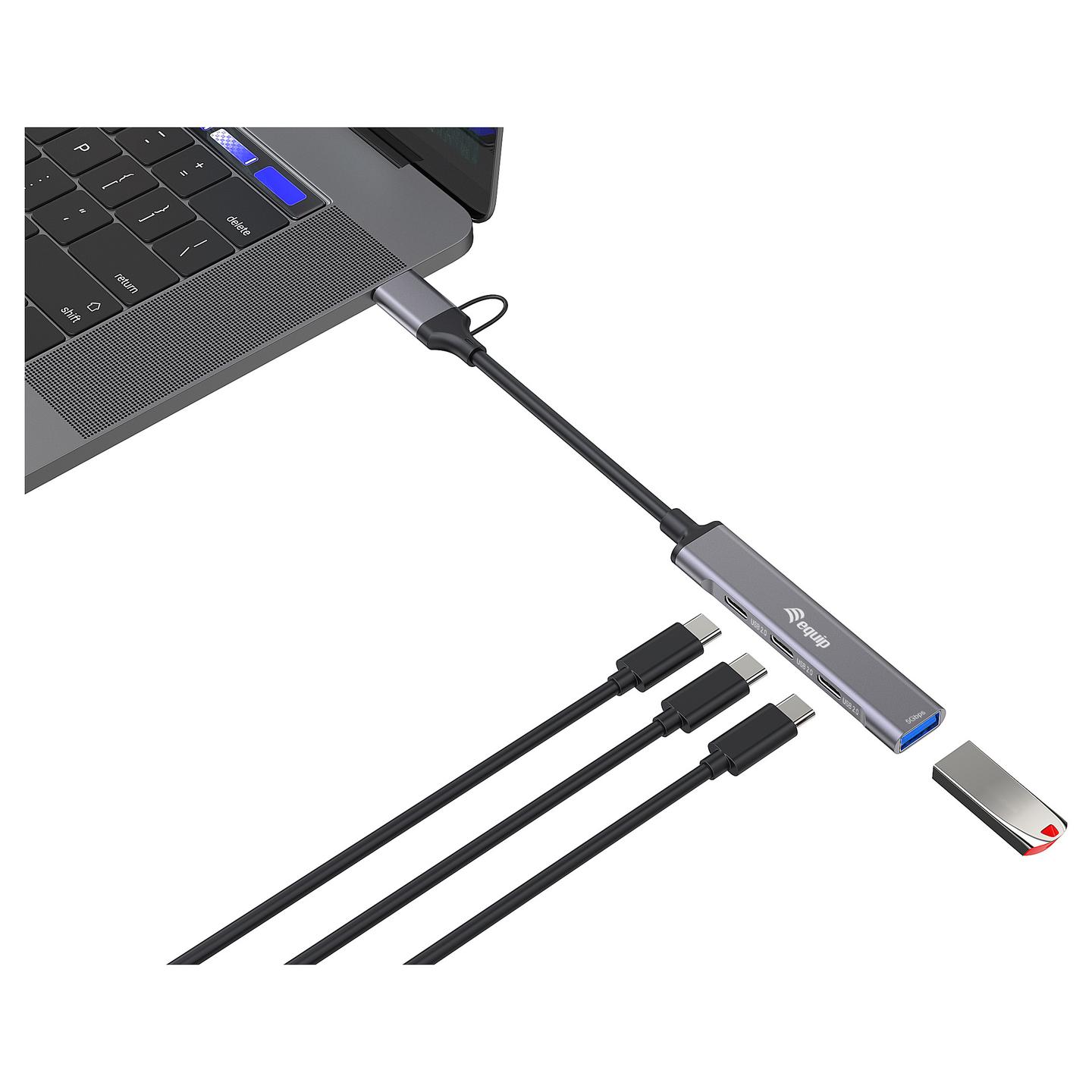 Hub Equip 128969, 3x USB-C, 1x USB-A, USB 3.2 Gen 1, 5Gbps - Gri - 4