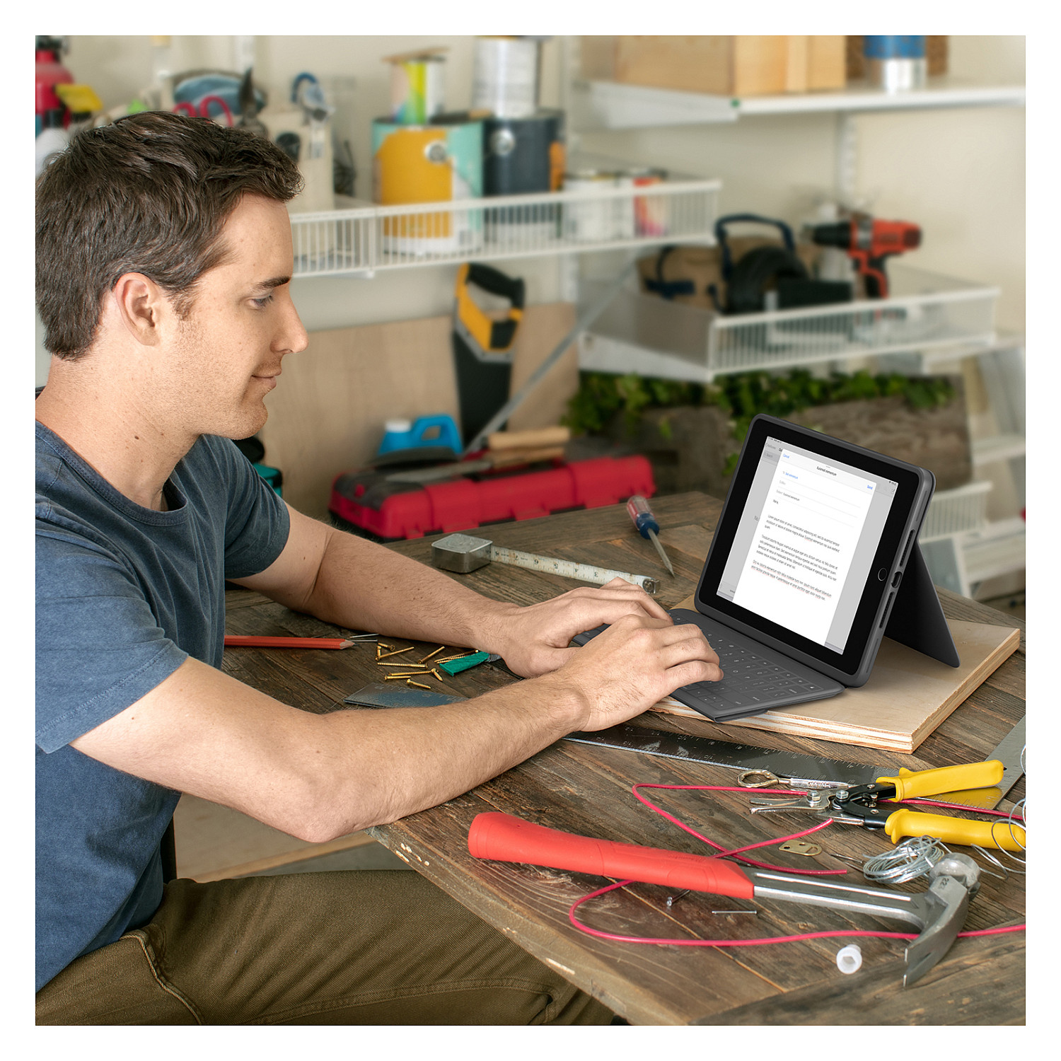 Tastierë për Tabletë Logitech Rugged Folio / iPad 7th, 8th & 9th Gen / AZERTY (FR) / Smart Connector / Full-Size / 4 Mënyra Përdorimi – Gri - 9