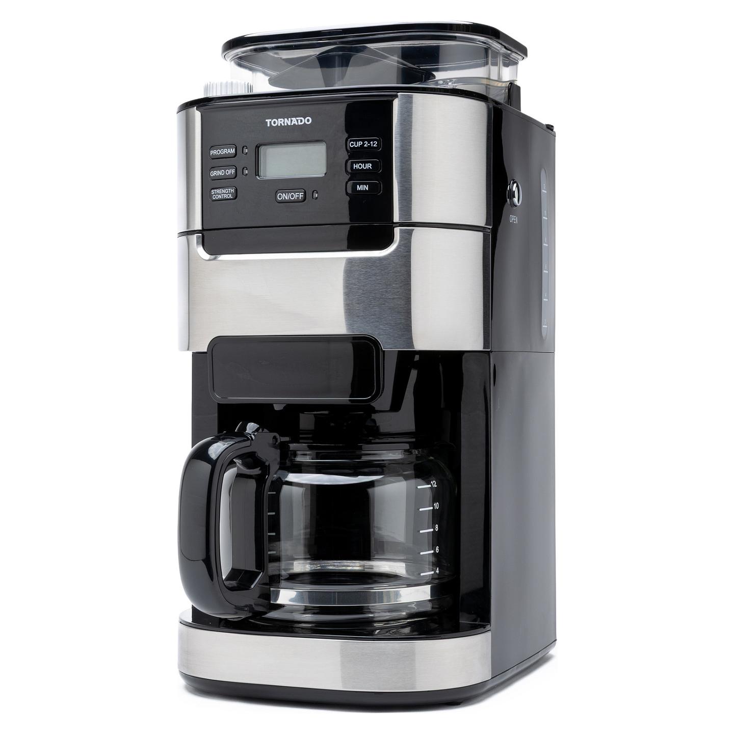 Aparat për Kafe me Filtër TORNADO TCM-1025A-GS, Mulli Konik, 1050 W, Rezervuar 1.5 L, 12 Filxhanë – Zezë/Argjend - 4