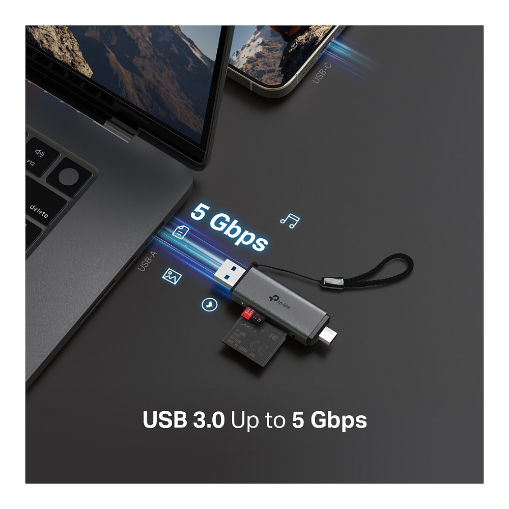 TP-Link UA430D USB 3.0 Card Reader / SD + microSD / UHS-I / Type-C + Type-A / 5Gbps / 2TB - 4